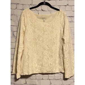 J. Jill Stretch Lace Overlay Top Cream Colored Size LP